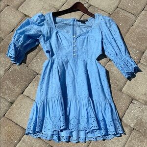 French Connection Light Blue Eyelet Cotton Mini Dress